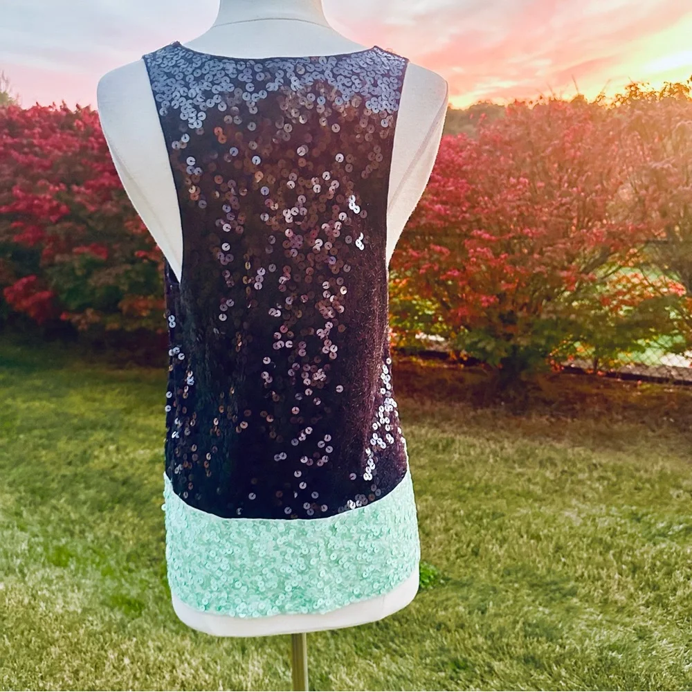 J. Crew Navy and Aqua Sequin tank